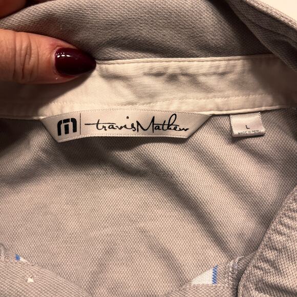 Travis Matthew Grey White Striped Beaver Creek Golf Club Polo T-Shirt Size Large - Picture 3 of 10